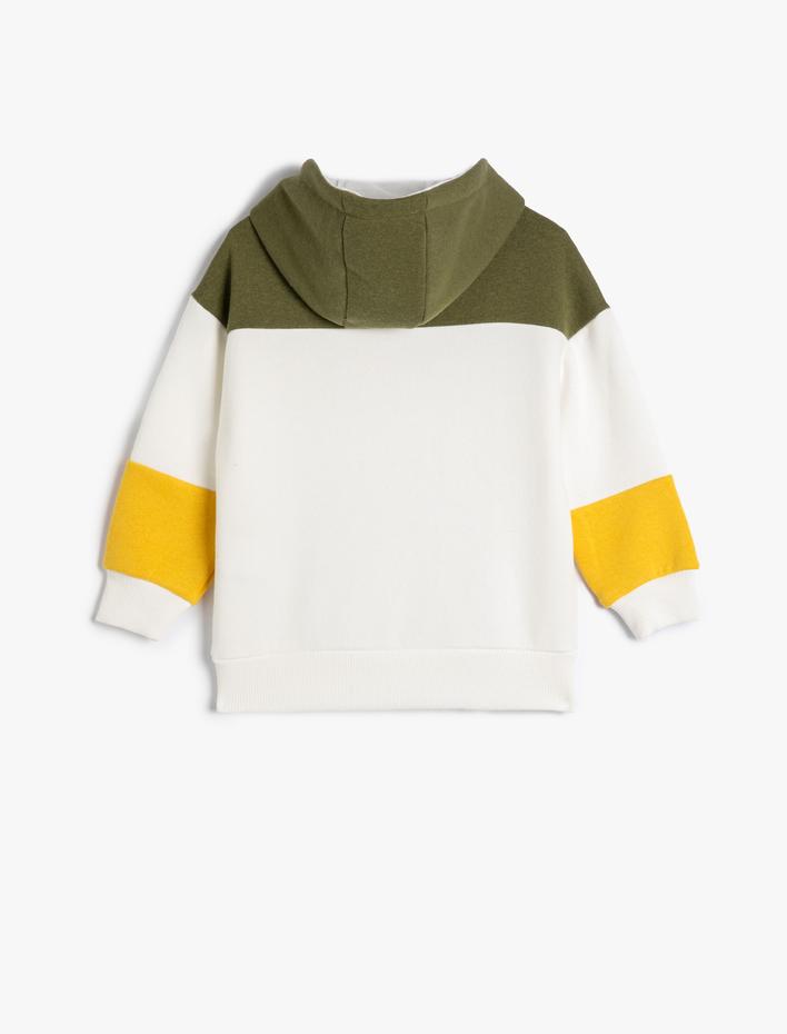 Erkek Çocuk Kapşonlu Sweatshirt Kanguru Cepli Yazı Baskılı Uzun Kollu Renk Bloklu Şardonlu