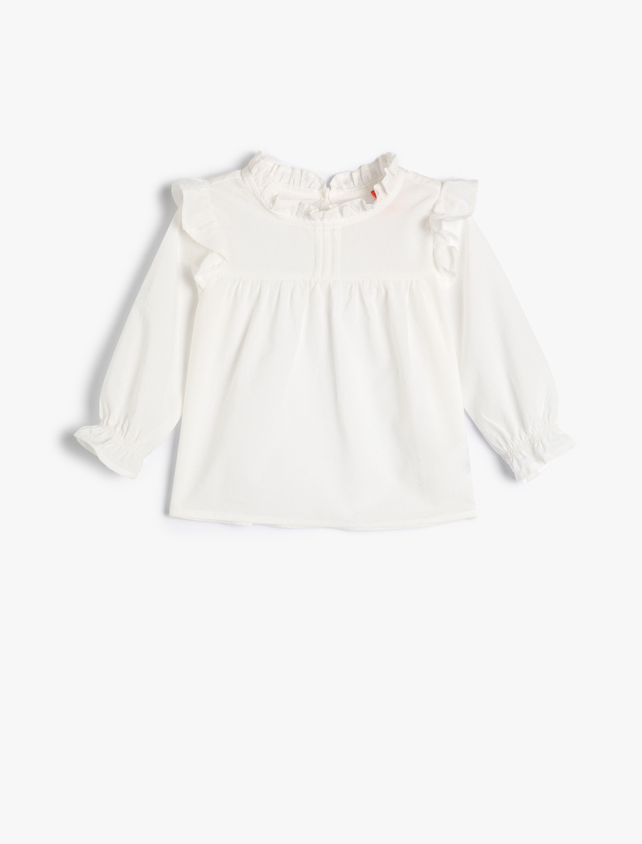  Kız Bebek Gömlek Uzun Kollu Fırfır Detaylı Lastik Kollu Pamuklu