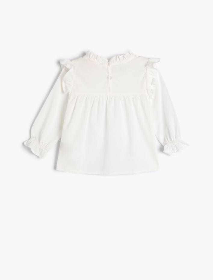 Kız Bebek Gömlek Uzun Kollu Fırfır Detaylı Lastik Kollu Pamuklu