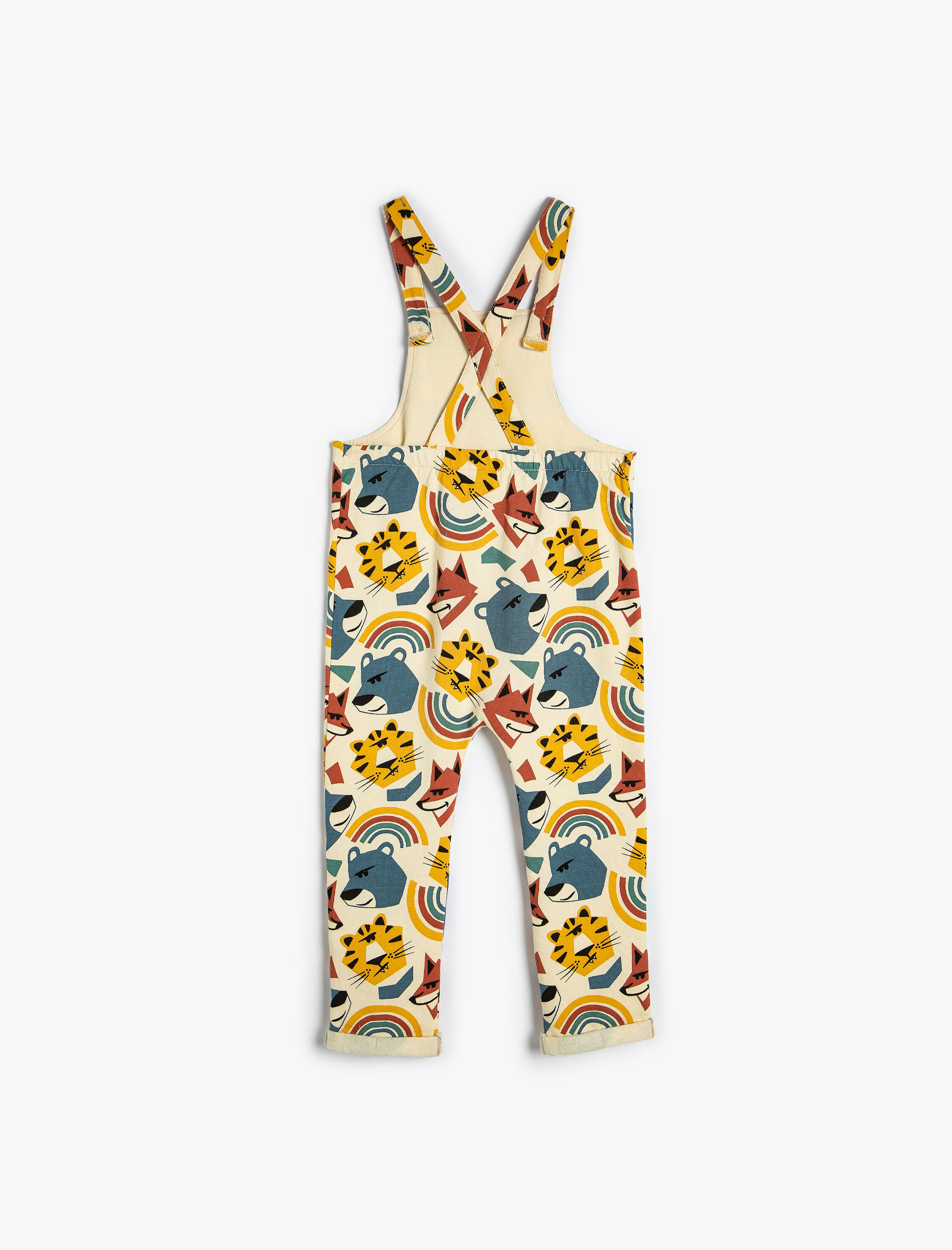  Erkek Bebek Askılı Tulum Hayvanlar Baskılı Şardonlu Pamuklu