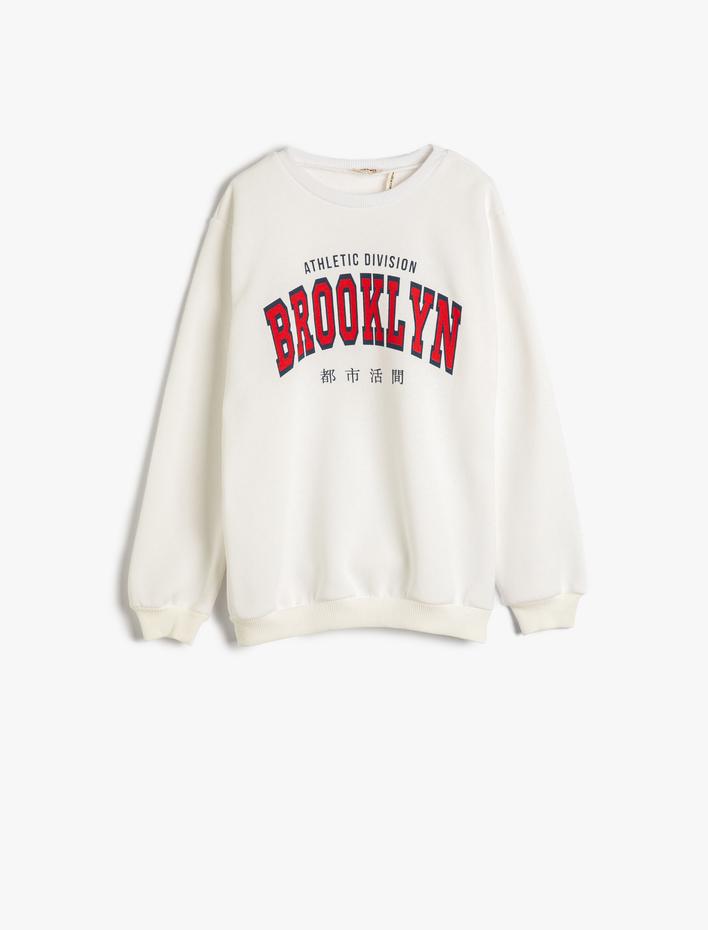 Erkek Çocuk Sweatshirt Uzun Kollu Yazı Baskılı Şardonlu Bisiklet Yaka