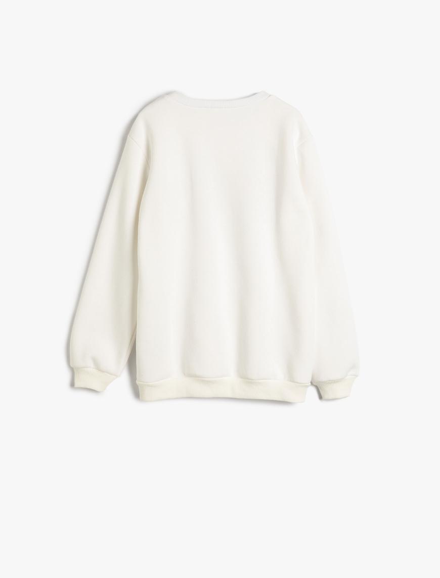  Erkek Çocuk Sweatshirt Uzun Kollu Yazı Baskılı Şardonlu Bisiklet Yaka