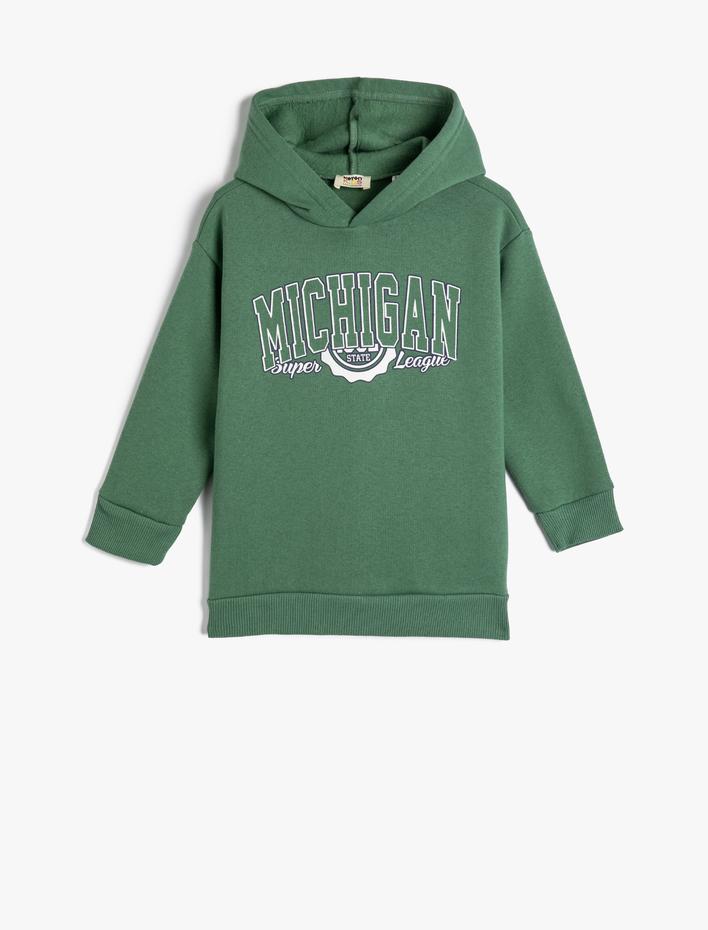 Erkek Çocuk Kapşonlu Sweatshirt Yazı Baskılı Uzun Kollu Şardonlu