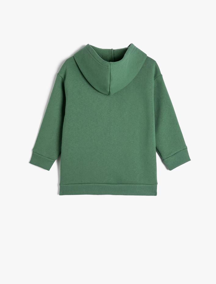 Erkek Çocuk Kapşonlu Sweatshirt Yazı Baskılı Uzun Kollu Şardonlu