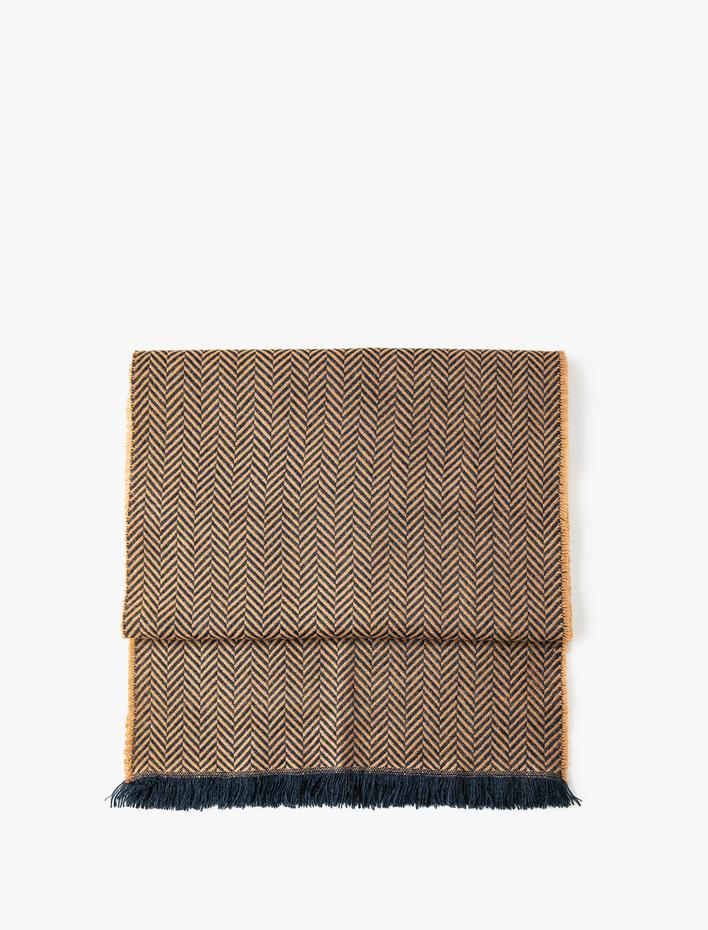 Erkek Atkı Balıksırtı Desenli Püskül Detaylı