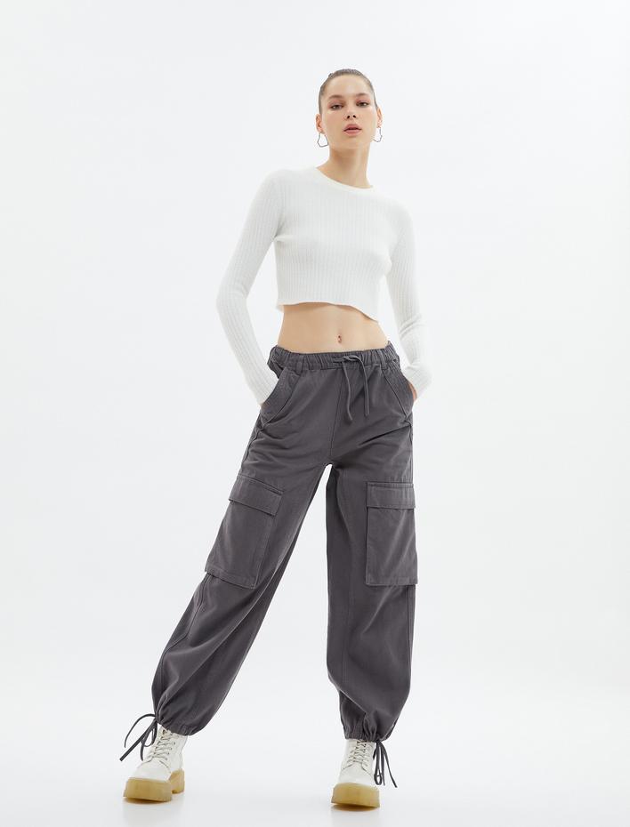  Kargo Jogger Pantolon Soluk Efektli Beli Lastikli Bağlamalı Cepli Pamuklu