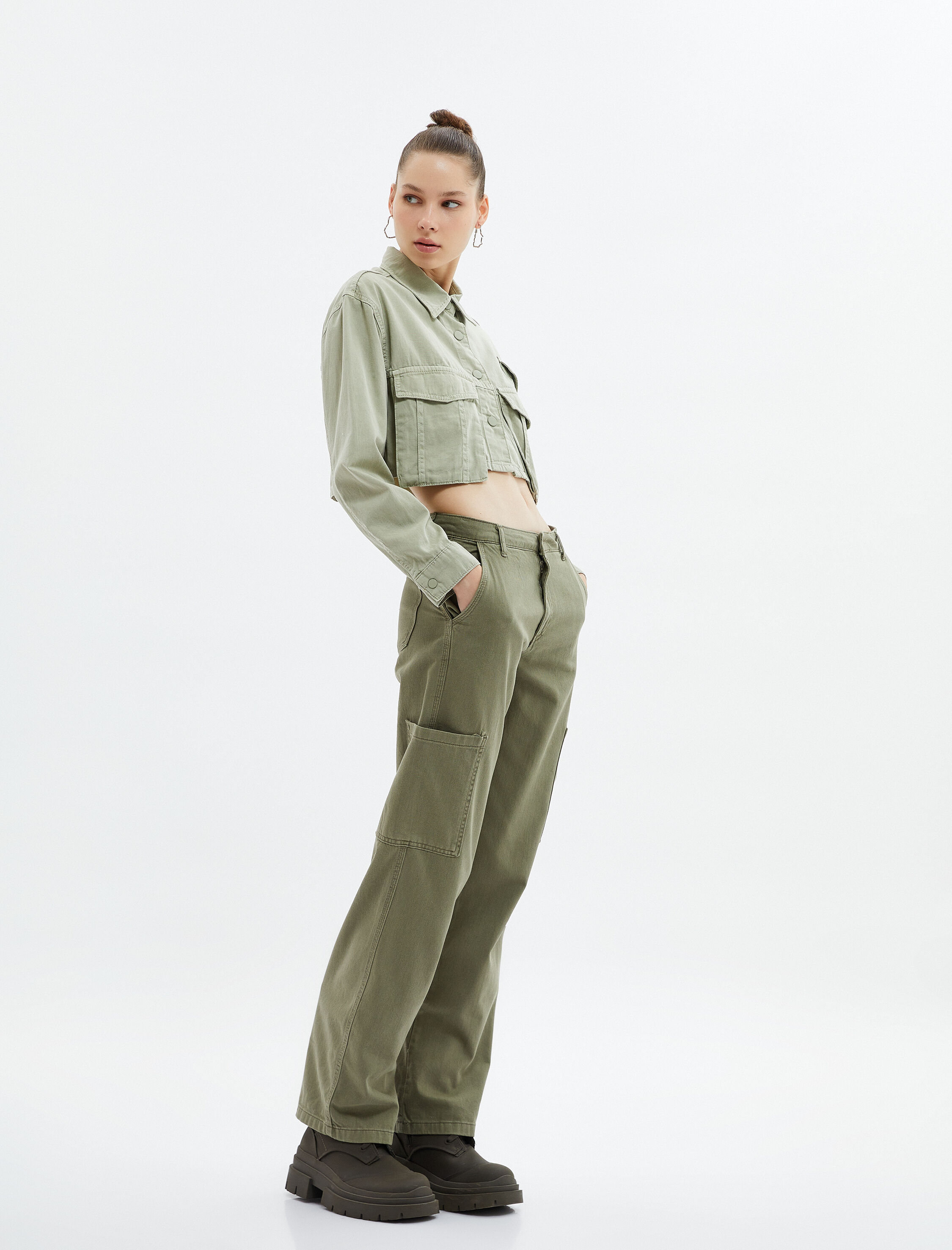   Kargo Pantolon Soluk Efektli Düz Paça Normal Kesim Cepli Pamuklu - Eve Jean