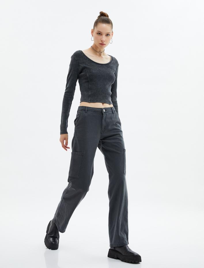  Kargo Pantolon Soluk Efektli Düz Paça Normal Kesim Cepli Pamuklu - Eve Jean