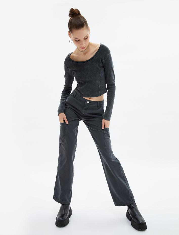  Kargo Pantolon Soluk Efektli Düz Paça Normal Kesim Cepli Pamuklu - Eve Jean