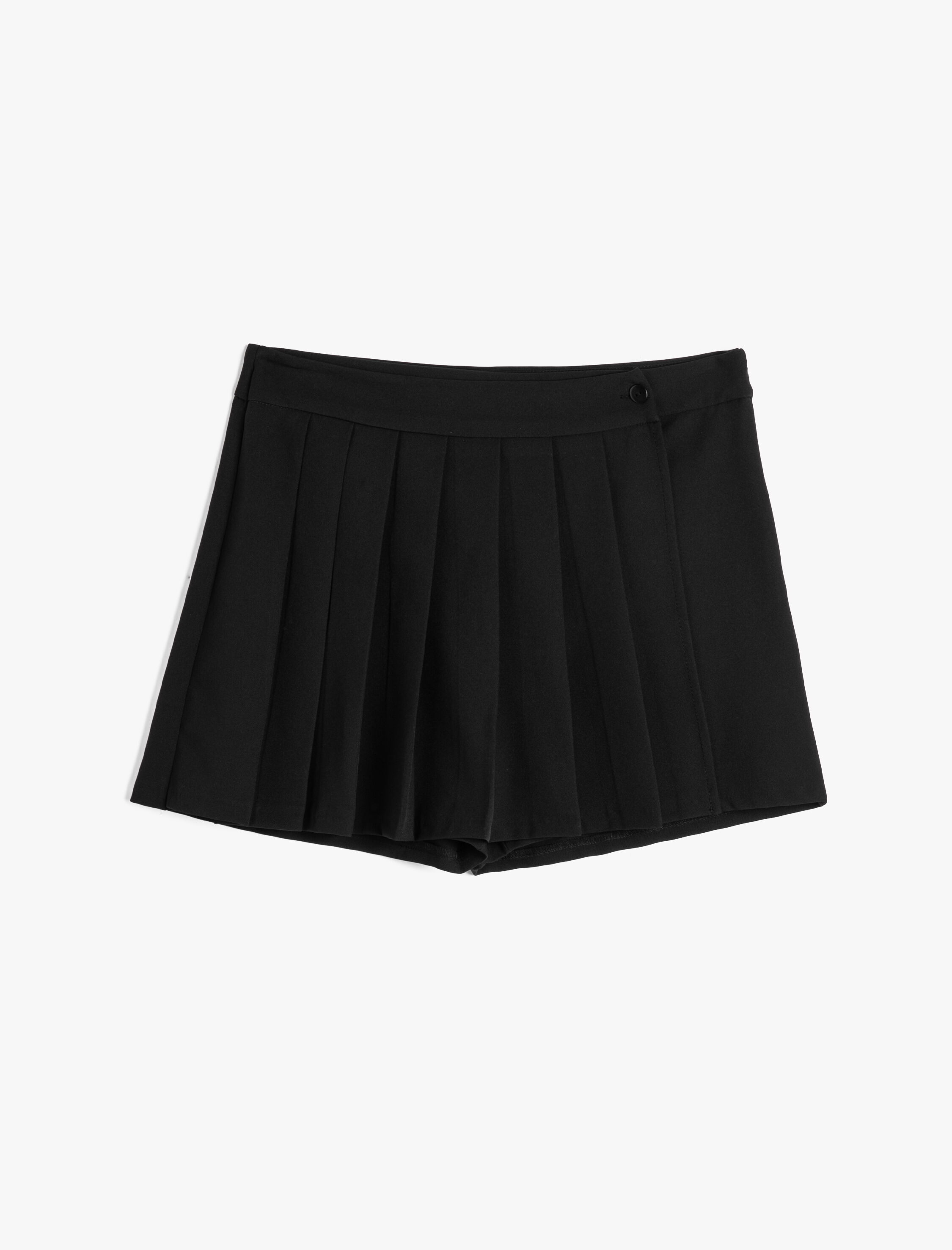   Pileli Şort Etek Mini Normal Bel Düğme Detaylı