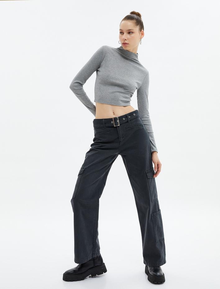  Balıkçı Yaka Tişört Metalik Simli Uzun Kollu Kaşkorse