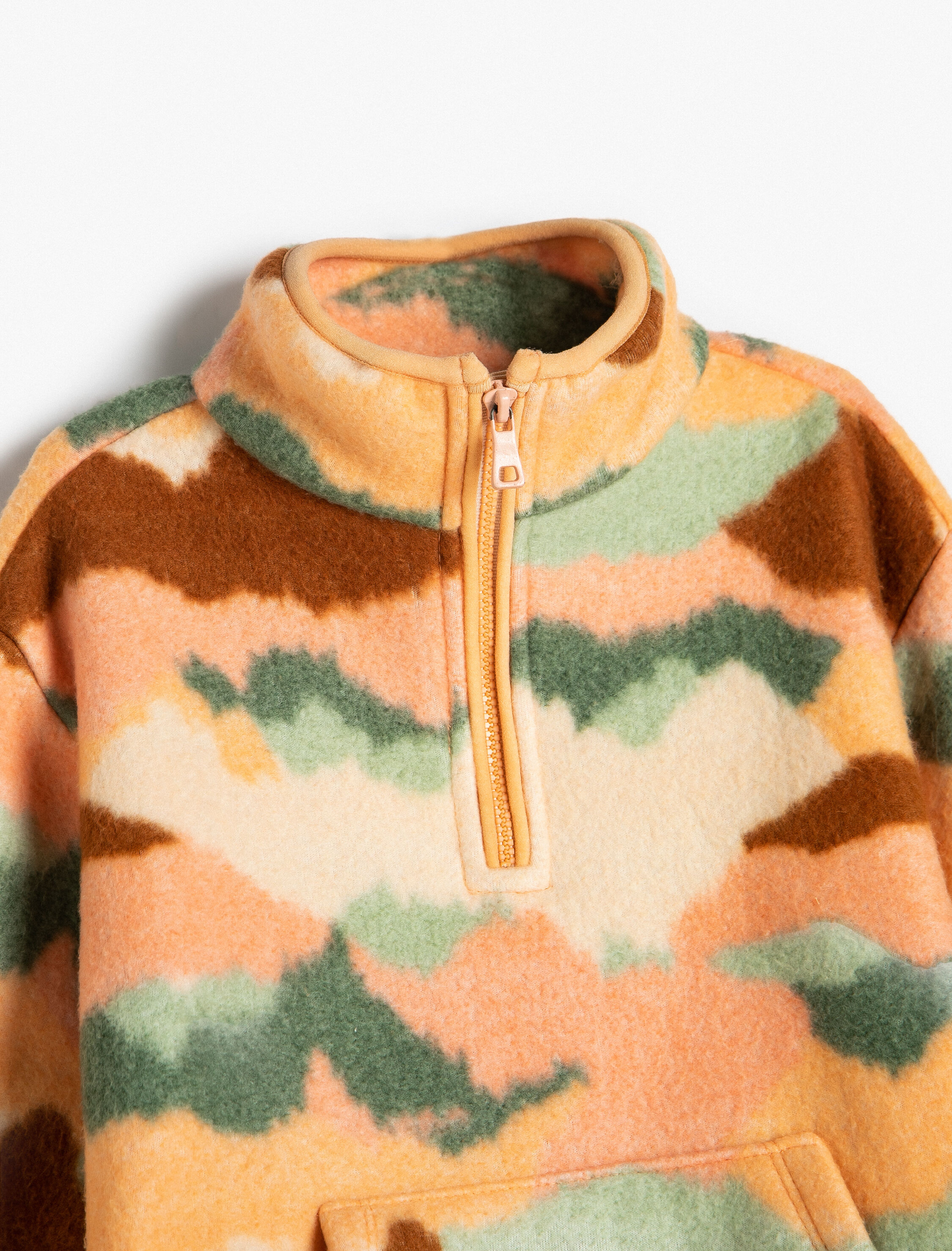  Kız Bebek Polar Sweatshirt Dik Yaka Yarım Fermuarlı Uzun Kollu