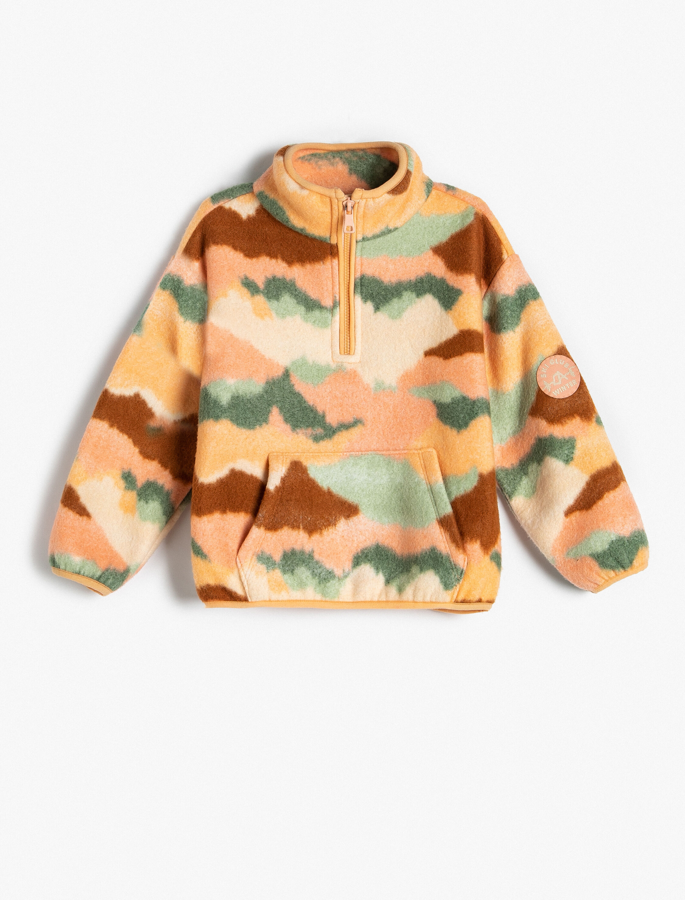  Kız Bebek Polar Sweatshirt Dik Yaka Yarım Fermuarlı Uzun Kollu