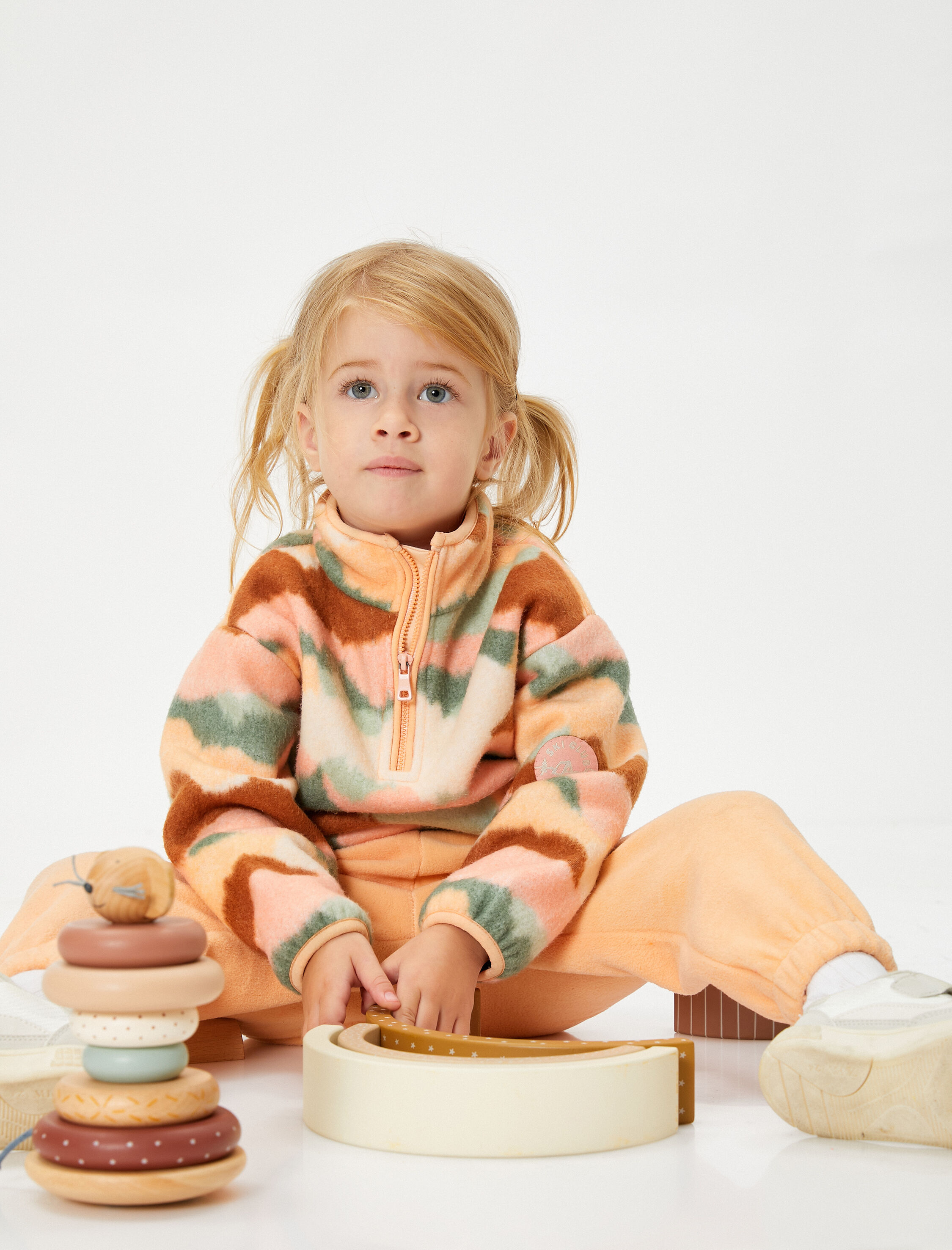  Kız Bebek Polar Sweatshirt Dik Yaka Yarım Fermuarlı Uzun Kollu