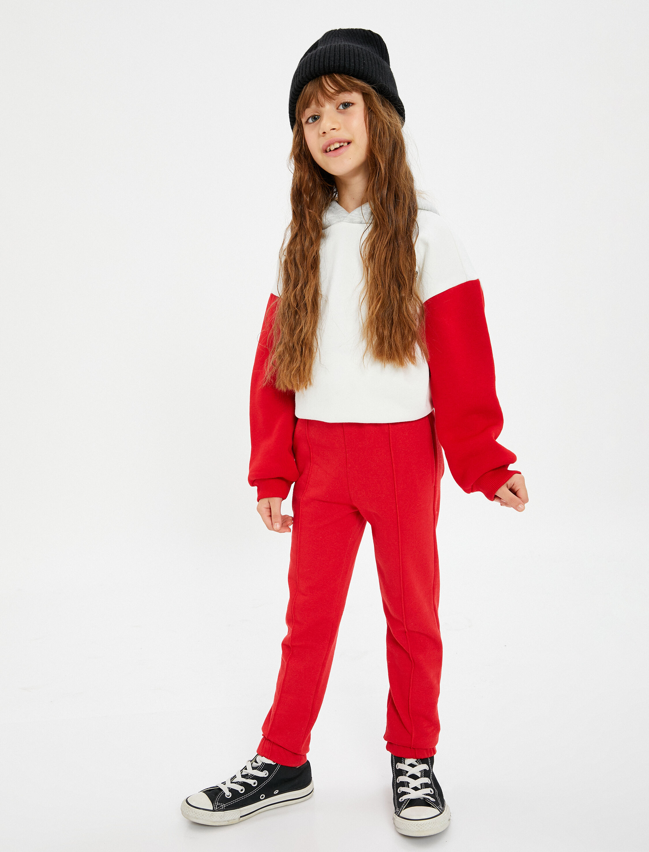  Kız Çocuk Basic Jogger Eşofman Altı Şardonlu Beli Bağlamalı Cepli