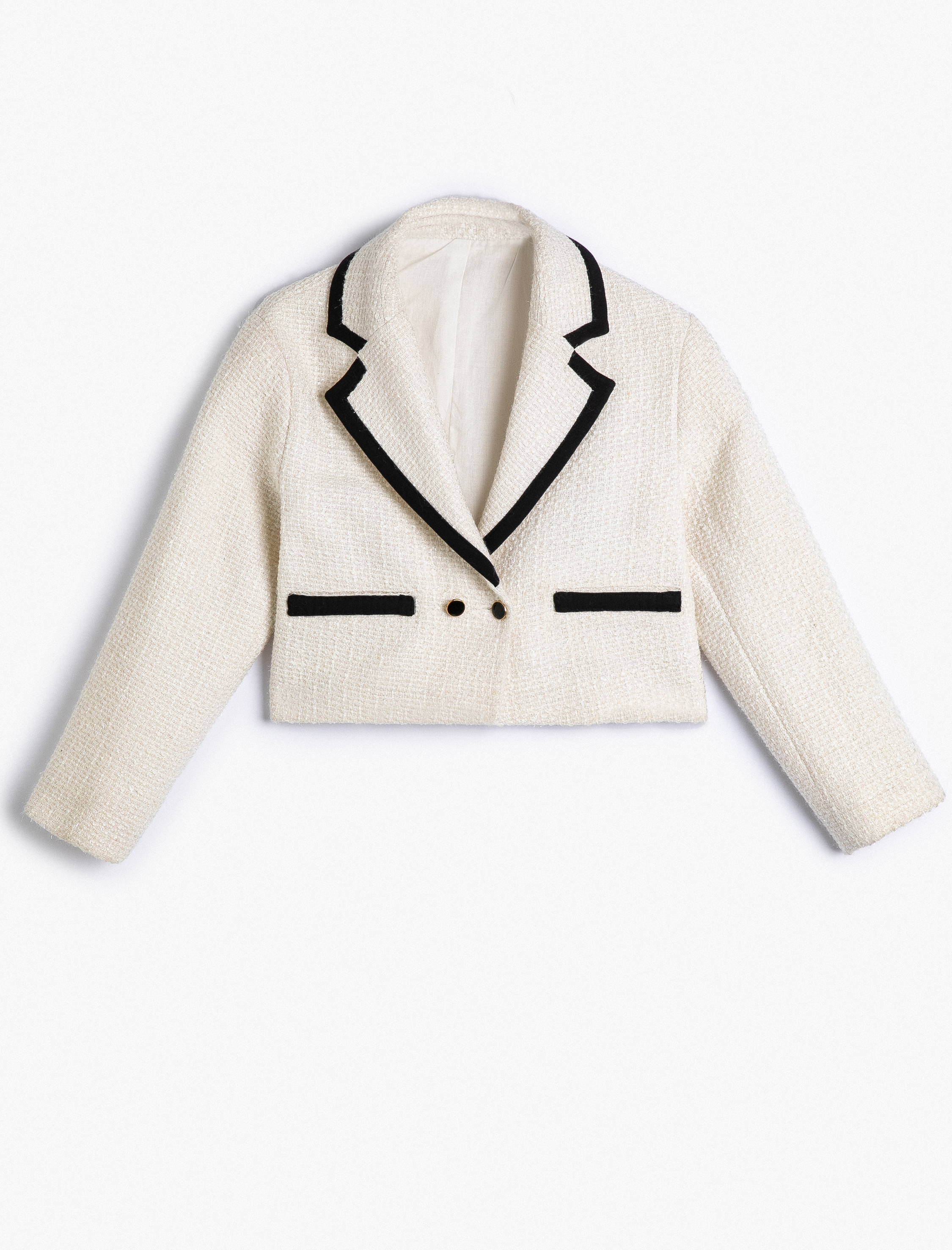  Kız Çocuk Tüvit Ceket Uzun Kollu Düğme Kapamalı Cep Detaylı Dokulu