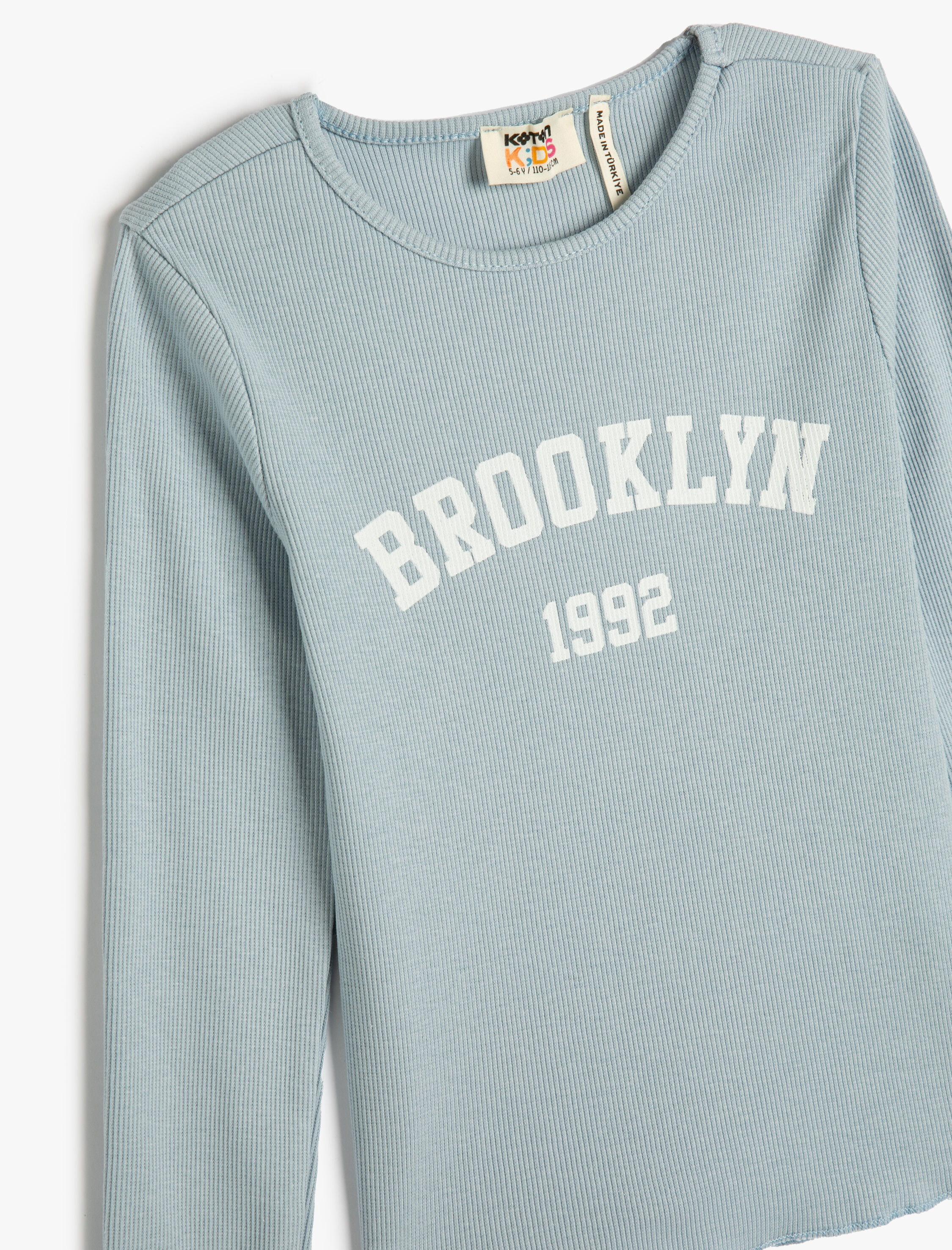  Kız Çocuk Tişört Uzun Kollu Bisiklet Yaka Yazı Baskılı Kaşkorse