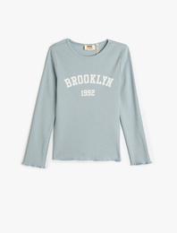 Tişört Uzun Kollu Bisiklet Yaka Yazı Baskılı Kaşkorse