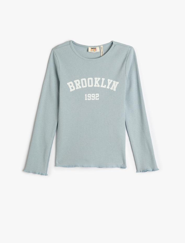 Kız Çocuk Tişört Uzun Kollu Bisiklet Yaka Yazı Baskılı Kaşkorse