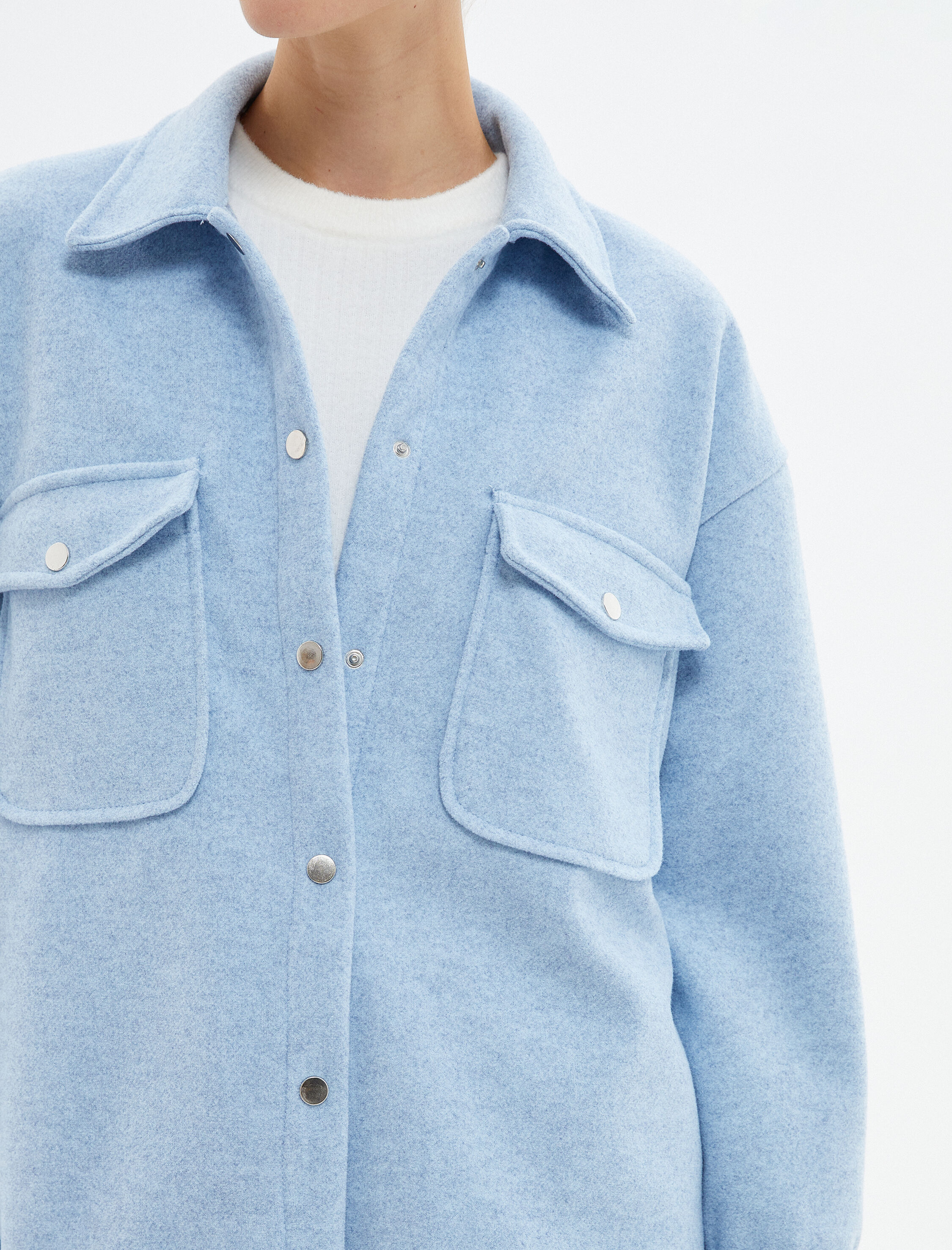   Oversize Gömlek Ceket Çıtçıt Düğmeli Kapaklı Cepli