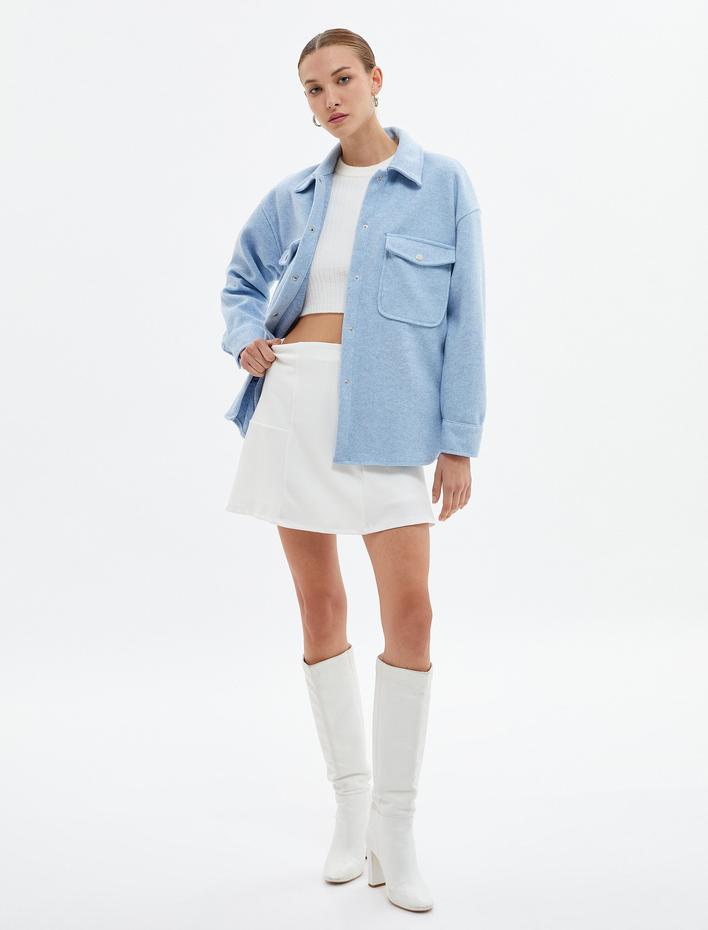  Oversize Gömlek Ceket Çıtçıt Düğmeli Kapaklı Cepli