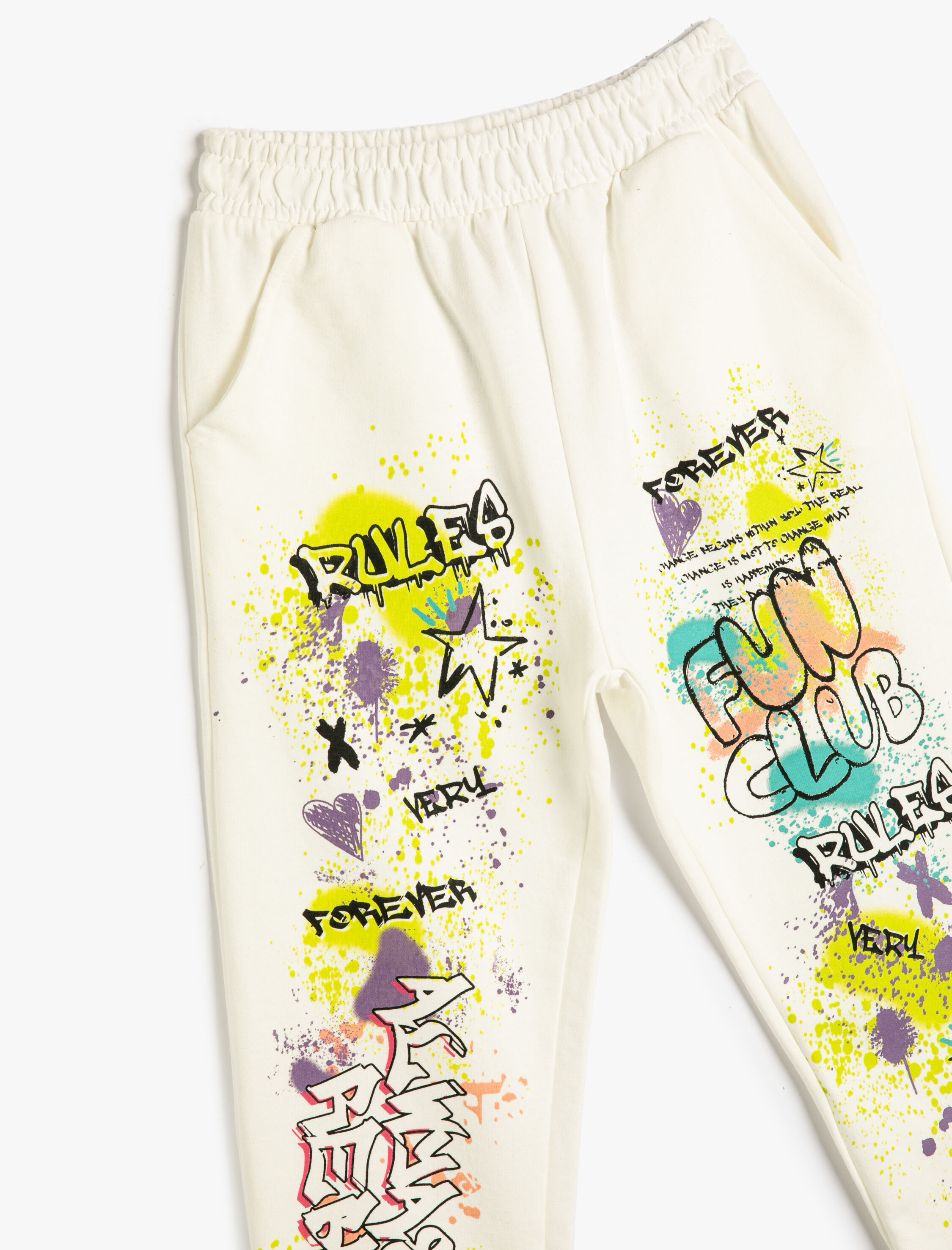  Kız Çocuk Jogger Eşofman Altı Grafiti Temalı Yazı Detaylı Beli Lastikli Cepli