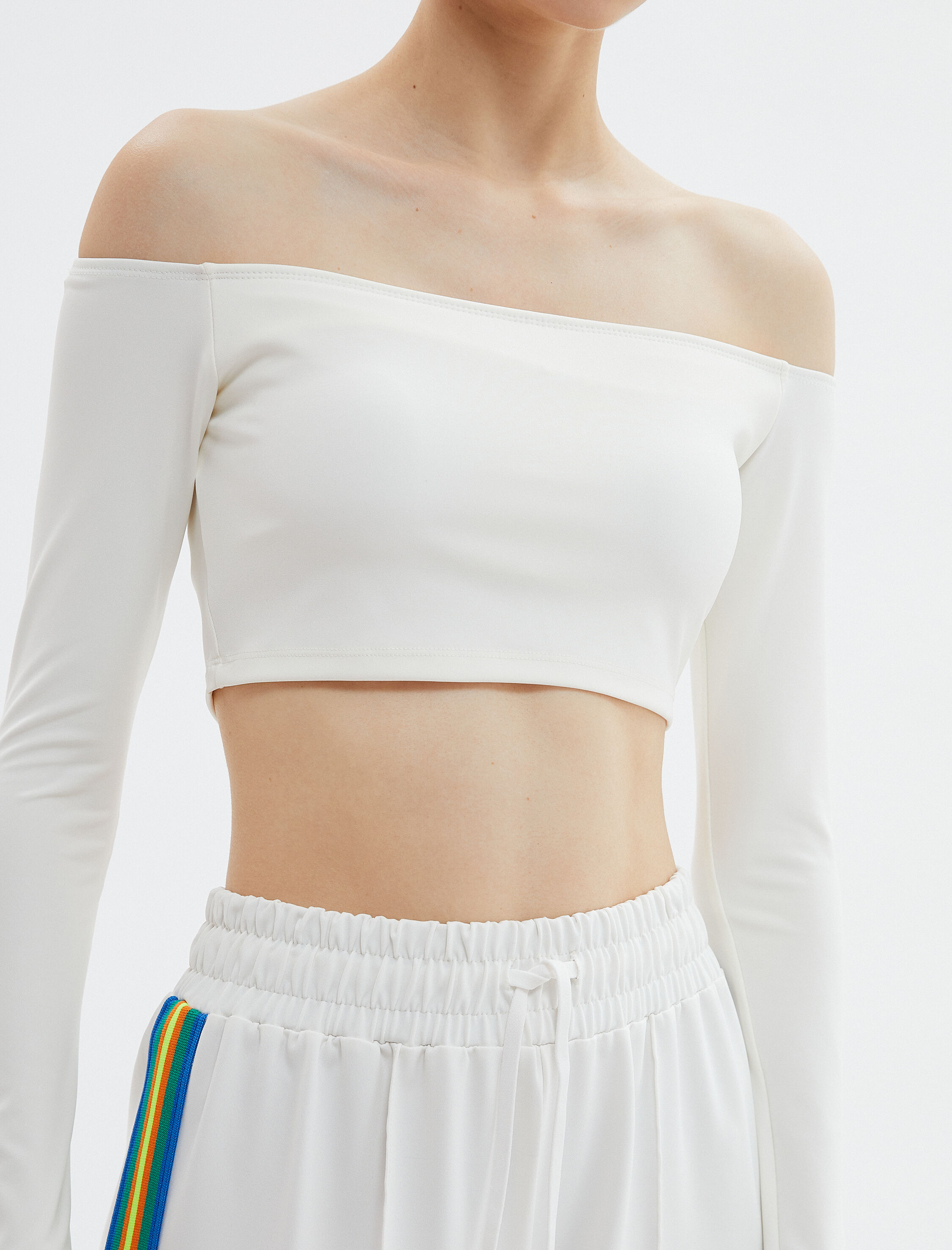 Uzun Kollu Düşük Omuz Crop Spor Tişört Slim Fit