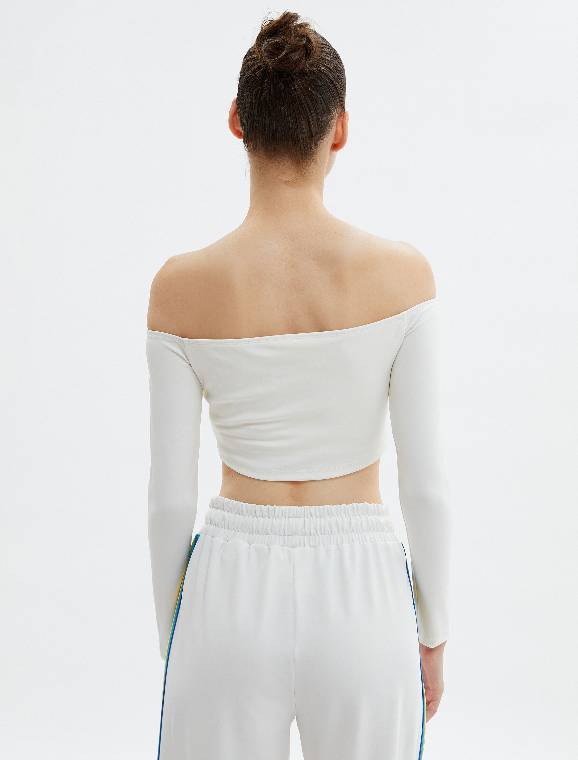 Uzun Kollu Düşük Omuz Crop Spor Tişört Slim Fit