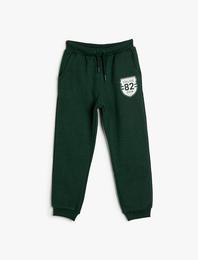 Basic Jogger Eşofman Altı Kolej Baskılı Beli Bağlamalı Cepli Şardonlu