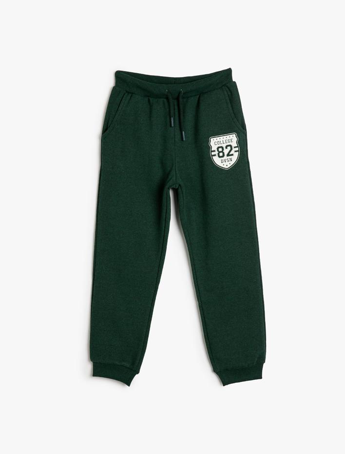 Erkek Çocuk Basic Jogger Eşofman Altı Kolej Baskılı Beli Bağlamalı Cepli Şardonlu