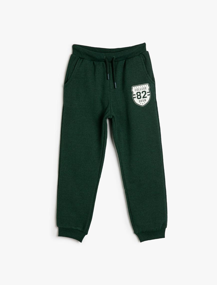  Erkek Çocuk Basic Jogger Eşofman Altı Kolej Baskılı Beli Bağlamalı Cepli Şardonlu