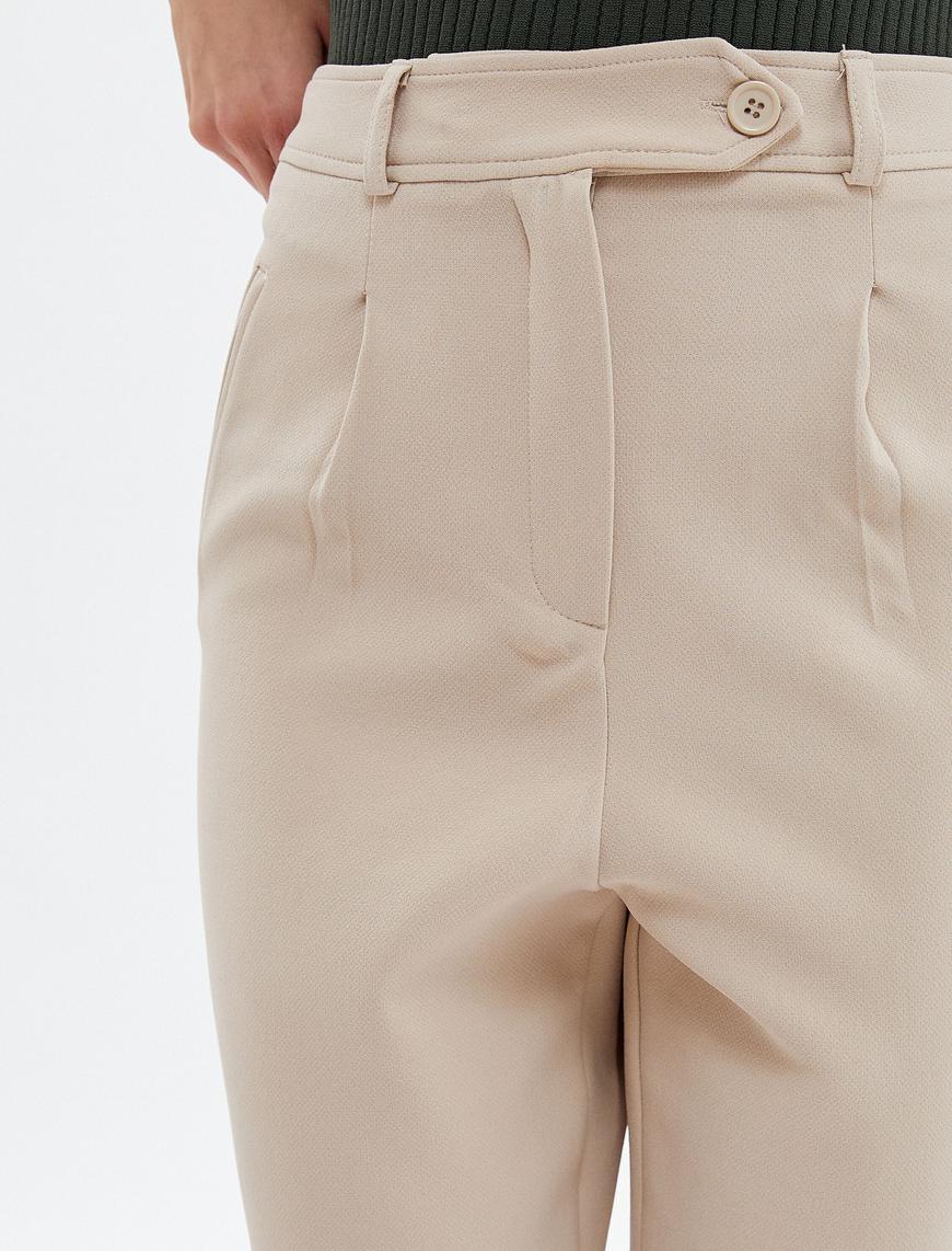  Kumaş Pantolon Yüksek Bel Pile Detaylı Düğmeli Fermuarlı