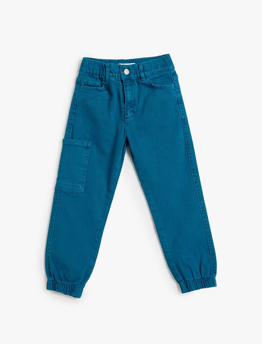  Erkek Çocuk Jogger Kot Pantolon Cepli Pamuklu Beli Lastikli - Jogger Jeans