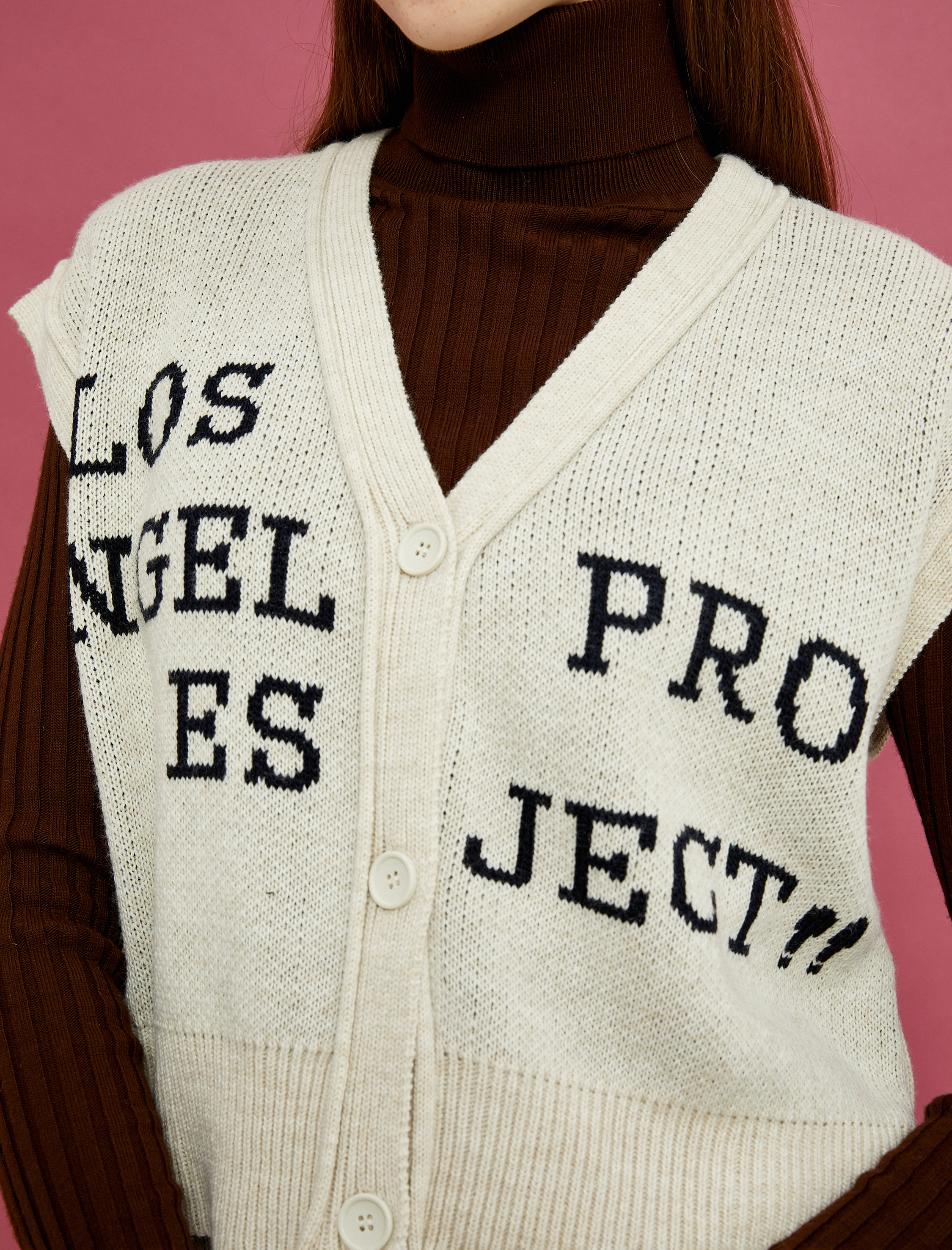   Triko Yelek Desenli Gömlek Yaka Düğmeli Kolsuz