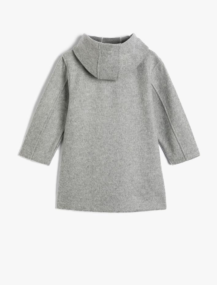 Kız Çocuk Kapşonlu Mont Düğme Kapamalı Cep Detaylı