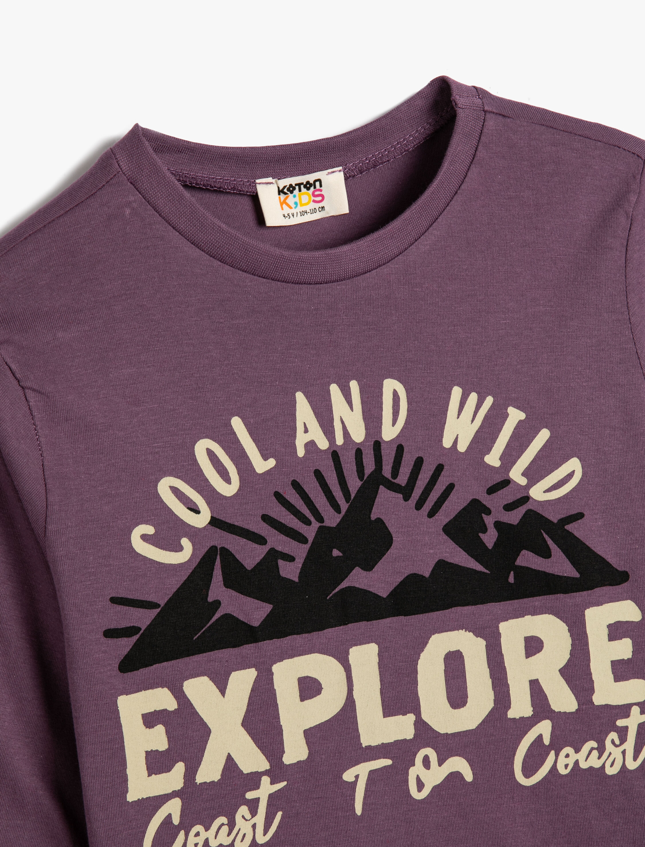  Erkek Çocuk Tişört Uzun Kollu Slogan Baskılı Bisiklet Yaka Pamuklu