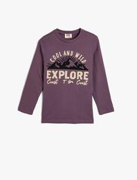 Tişört Uzun Kollu Slogan Baskılı Bisiklet Yaka Pamuklu