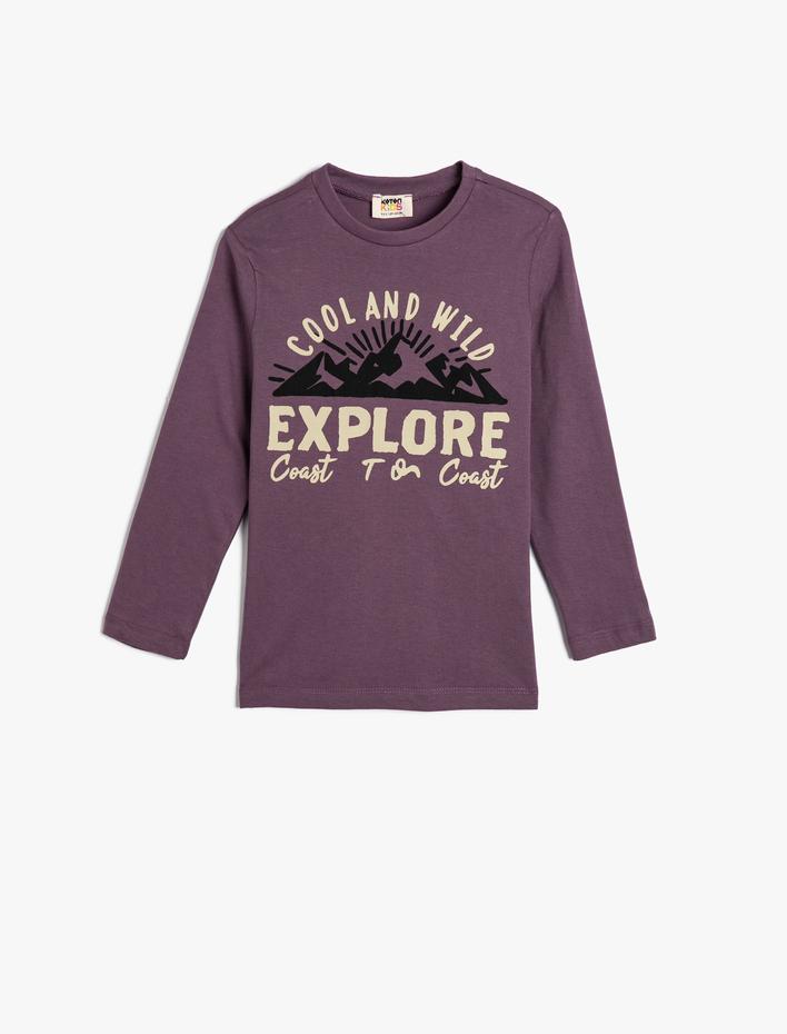 Erkek Çocuk Tişört Uzun Kollu Slogan Baskılı Bisiklet Yaka Pamuklu