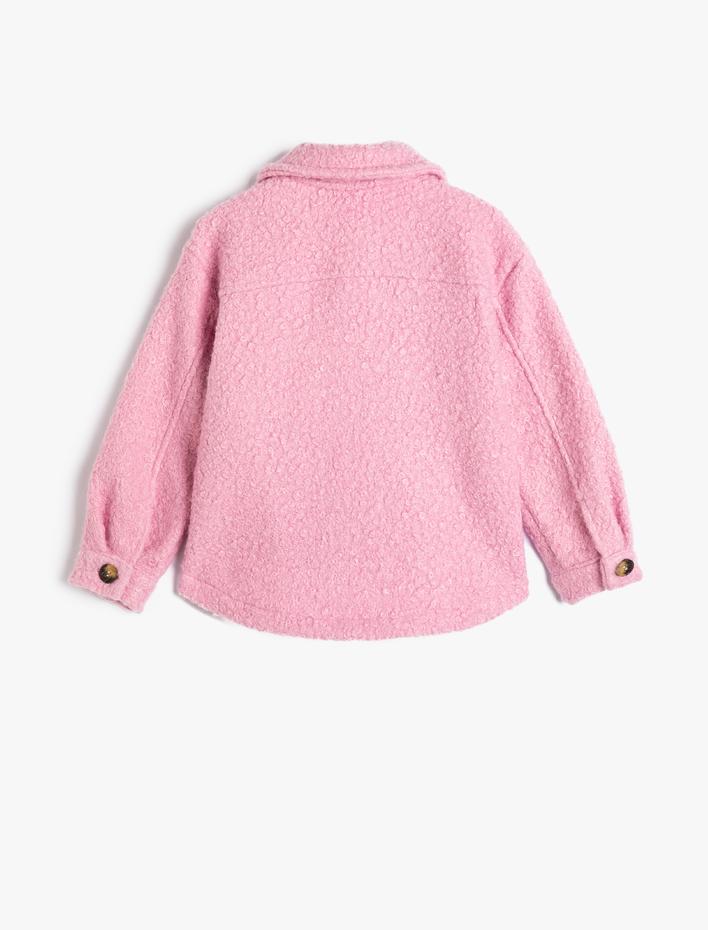 Kız Çocuk Peluş Gömlek Ceket Cep Detaylı Düğmeli