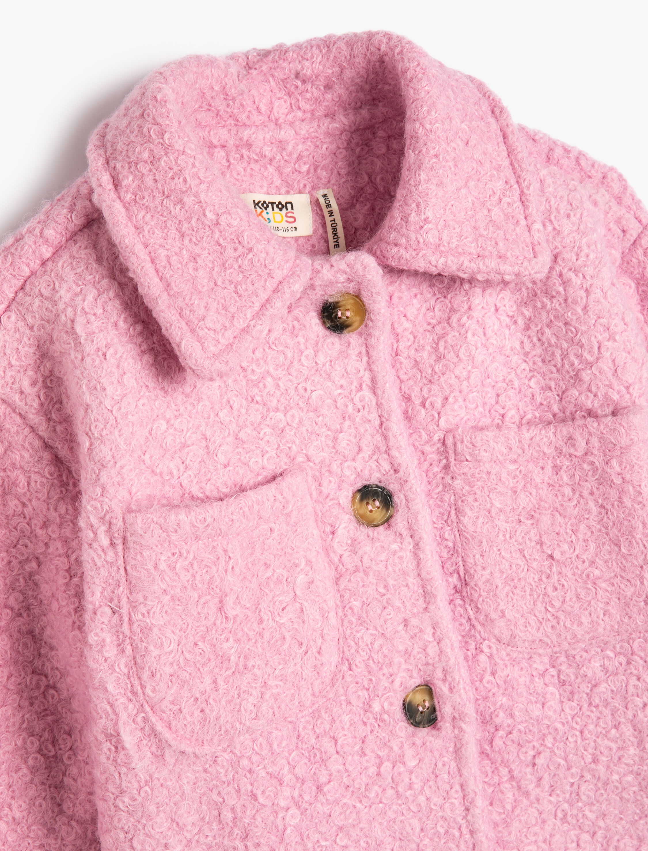  Kız Çocuk Peluş Gömlek Ceket Cep Detaylı Düğmeli