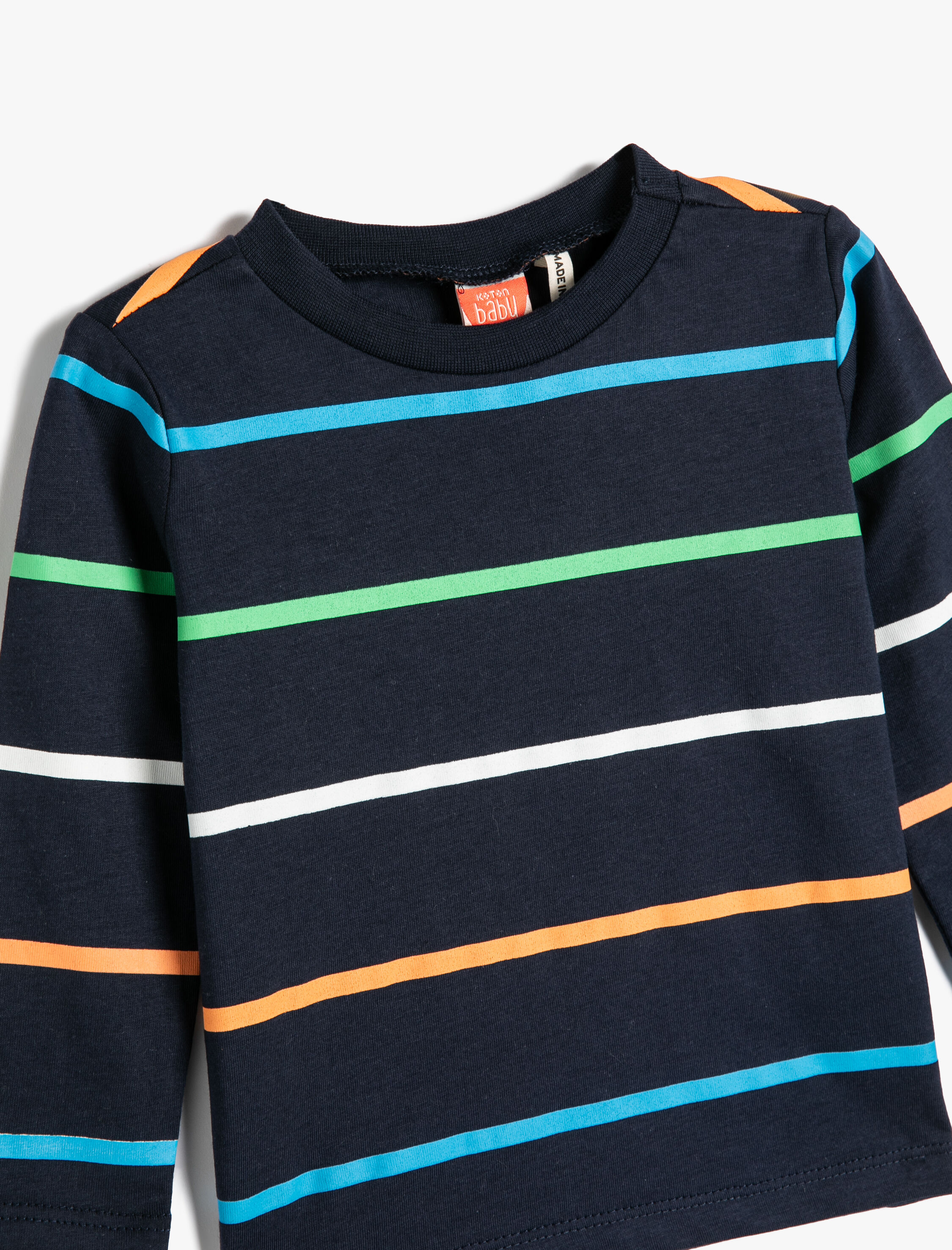  Erkek Bebek Çizgili Tişört Uzun Kollu Bisiklet Yaka Pamuklu