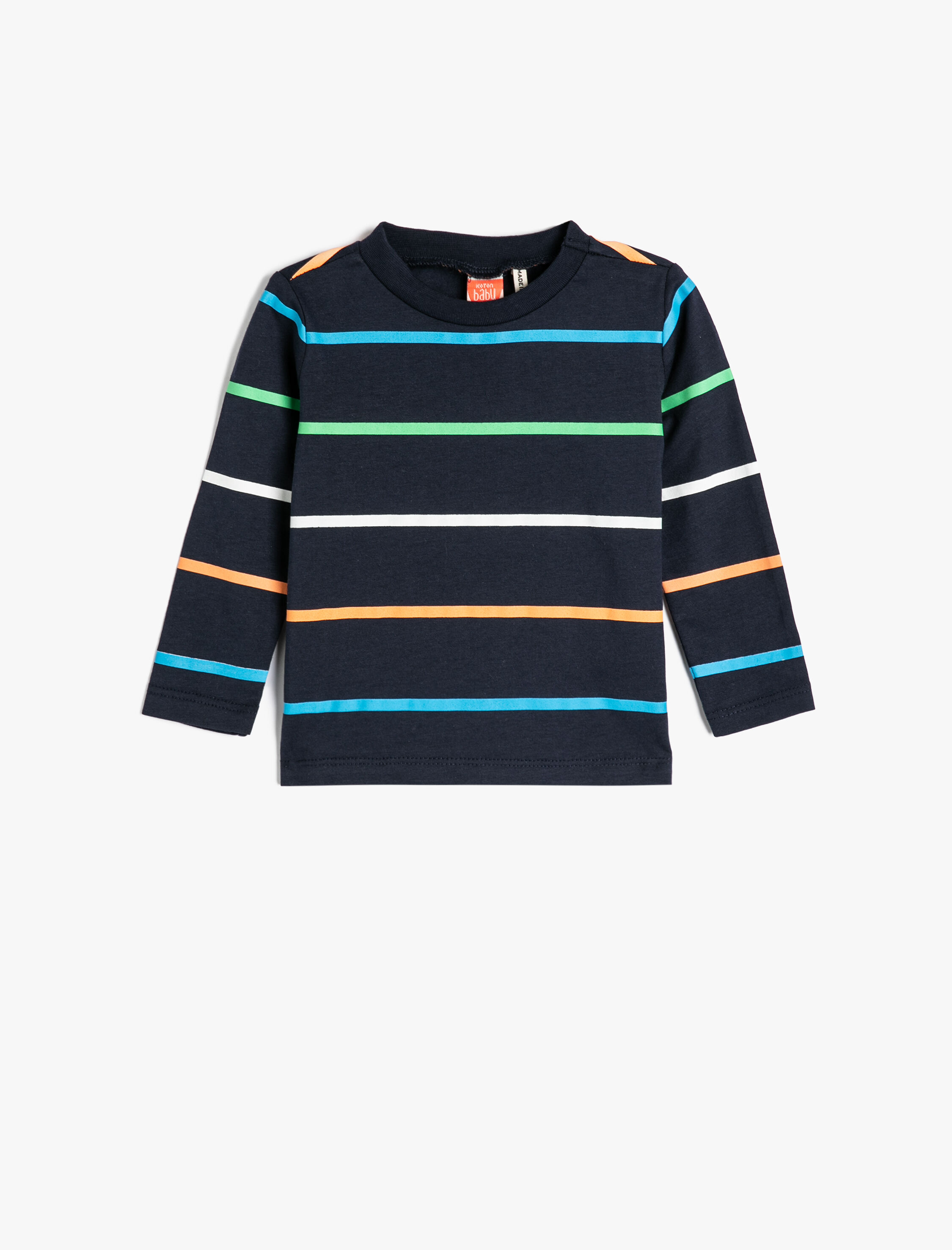  Erkek Bebek Çizgili Tişört Uzun Kollu Bisiklet Yaka Pamuklu