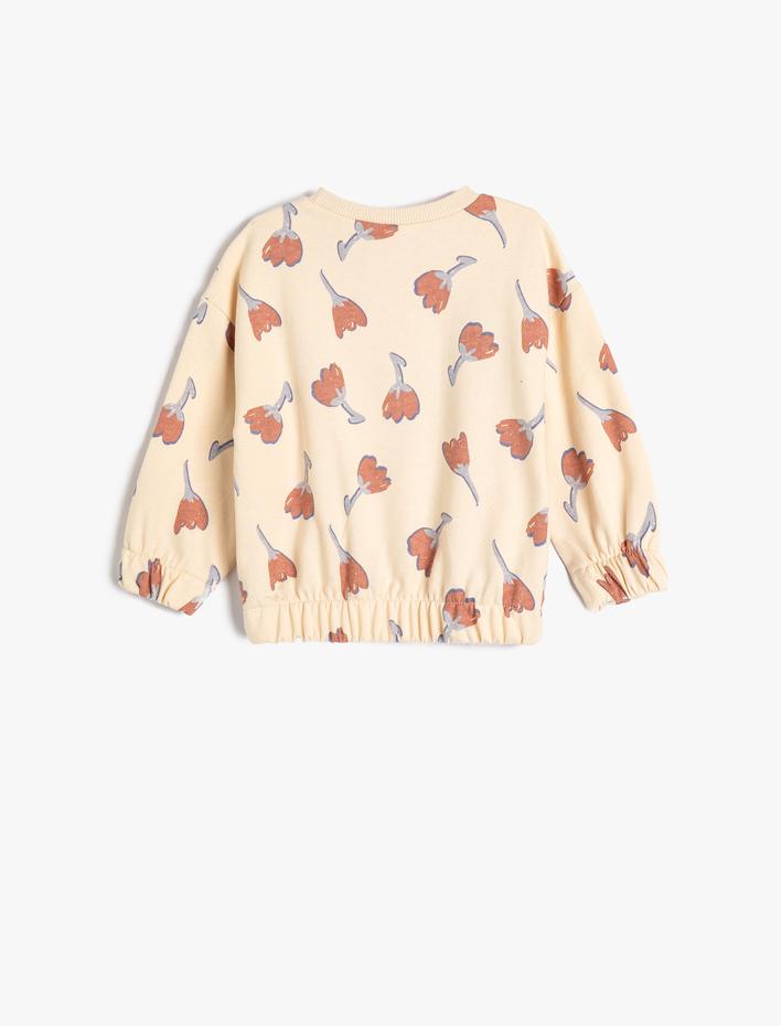 Kız Bebek Sweatshirt Uzun Kollu Bisiklet Yaka Manşetleri Lastikli Pamuklu Şardonlu