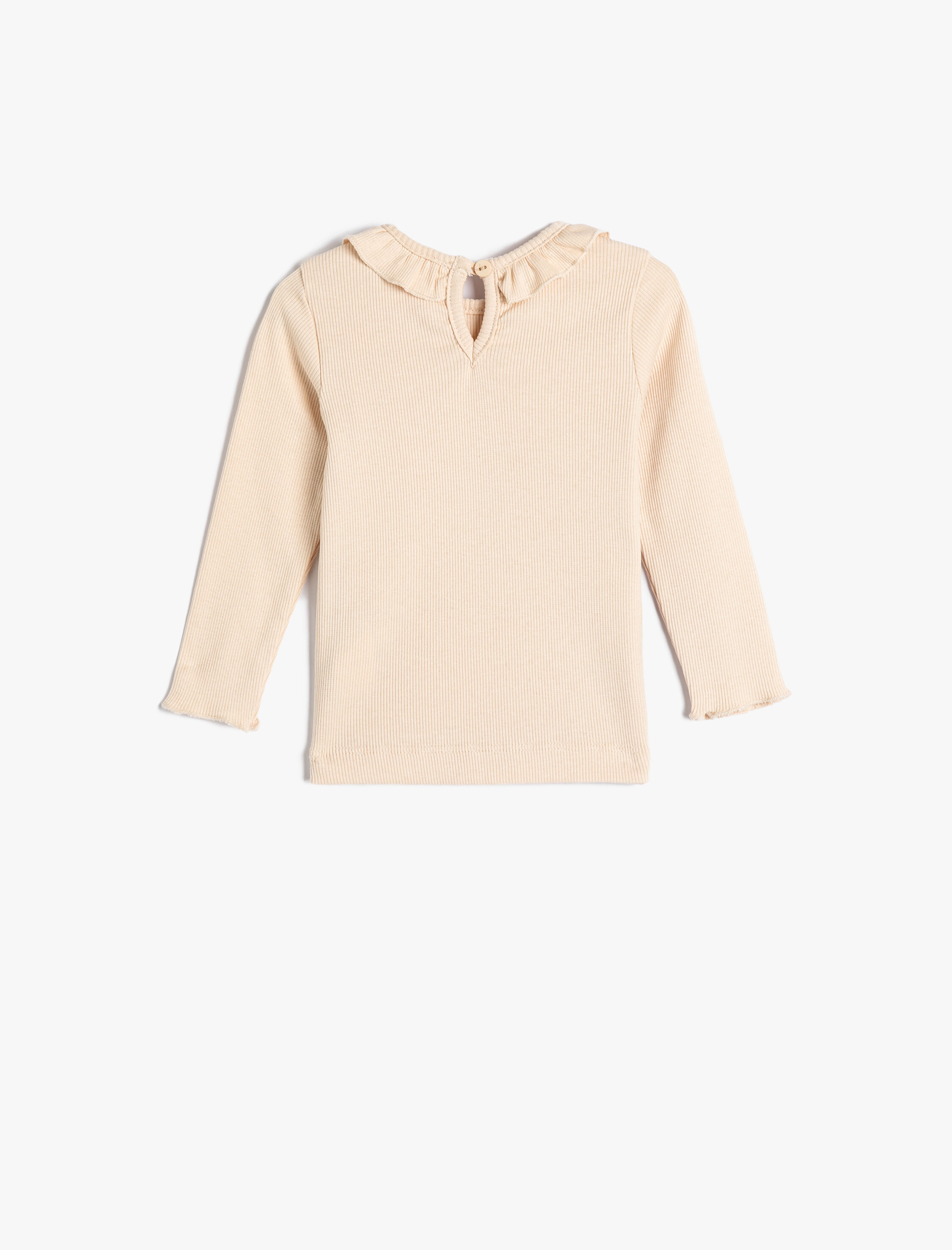  Kız Bebek Basic Tişört Uzun Kollu Fırfır Detaylı Bisiklet Yaka Pamuklu