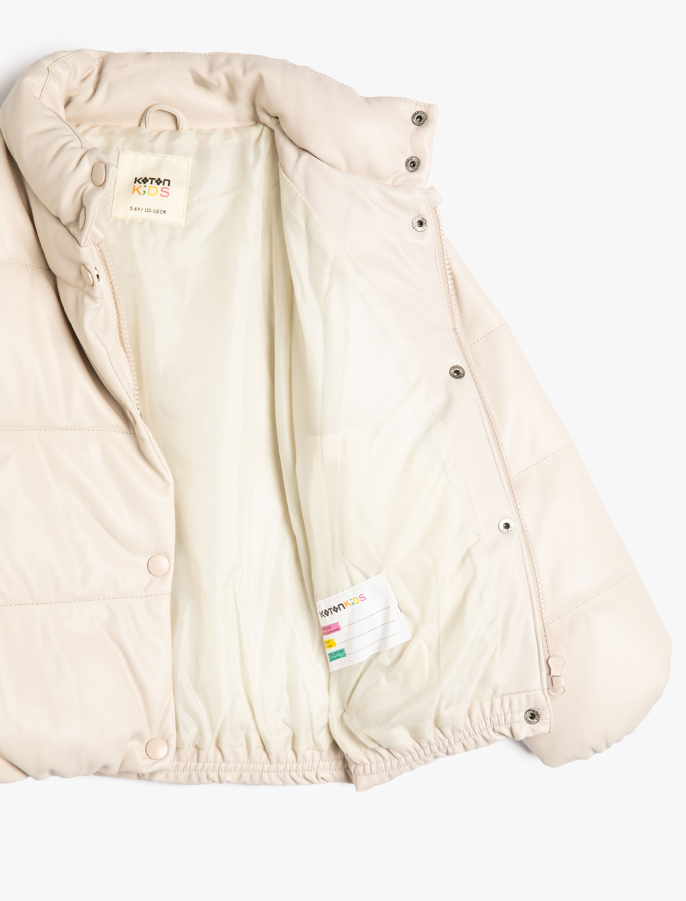  Kız Çocuk Şişme Mont Dik Yaka Fermuarlı Cep Detaylı Düğmeli