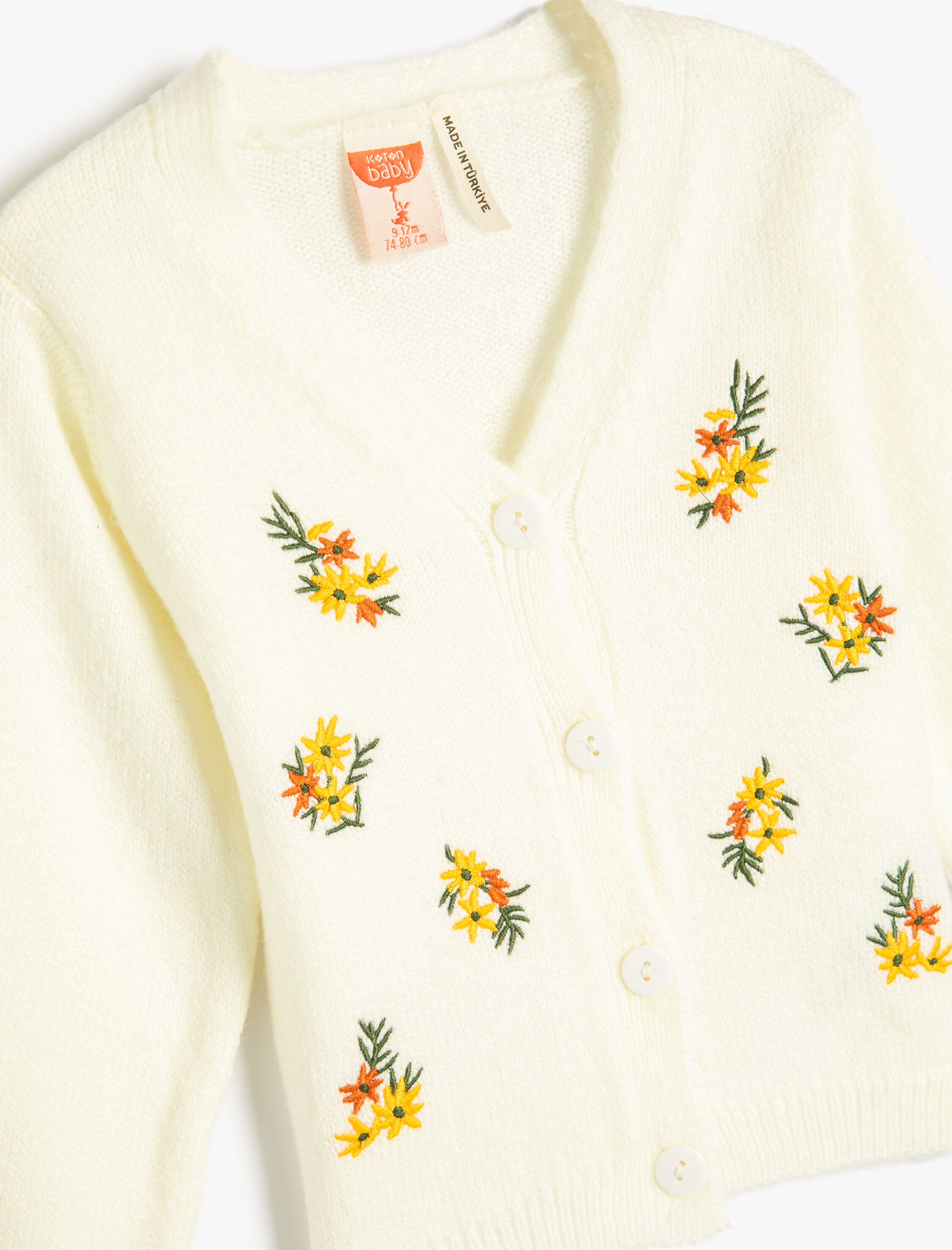  Kız Bebek Hırka V Yaka Çiçek Desenli Uzun Kollu