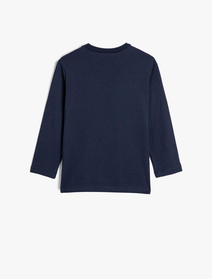 Erkek Çocuk Tişört Uzun Kollu Bisiklet Yaka Slogan Baskılı Pamuklu