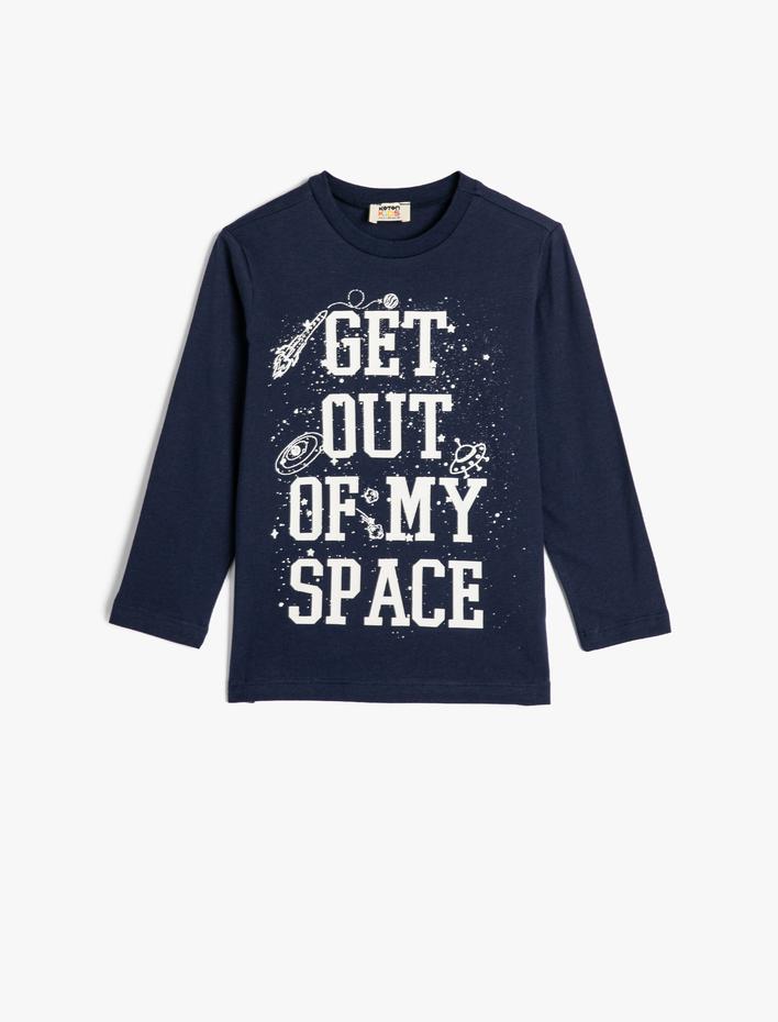 Erkek Çocuk Tişört Uzun Kollu Bisiklet Yaka Slogan Baskılı Pamuklu