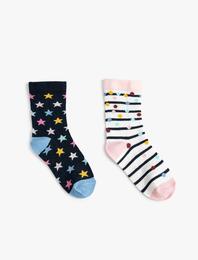 2'li Desenli Çok Renkli Soket Çorap