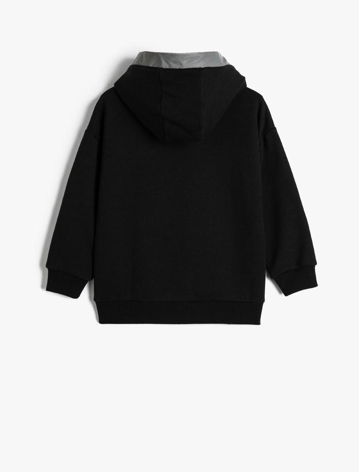 Erkek Çocuk Kapşonlu Sweatshirt Kanguru Cepli Uzun Kollu Renk Bloklu Şardonlu